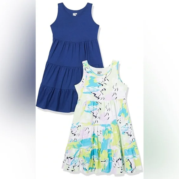 2 Pack Girls Sleeveless Tiered Dresses Medium - Picture 1 of 6